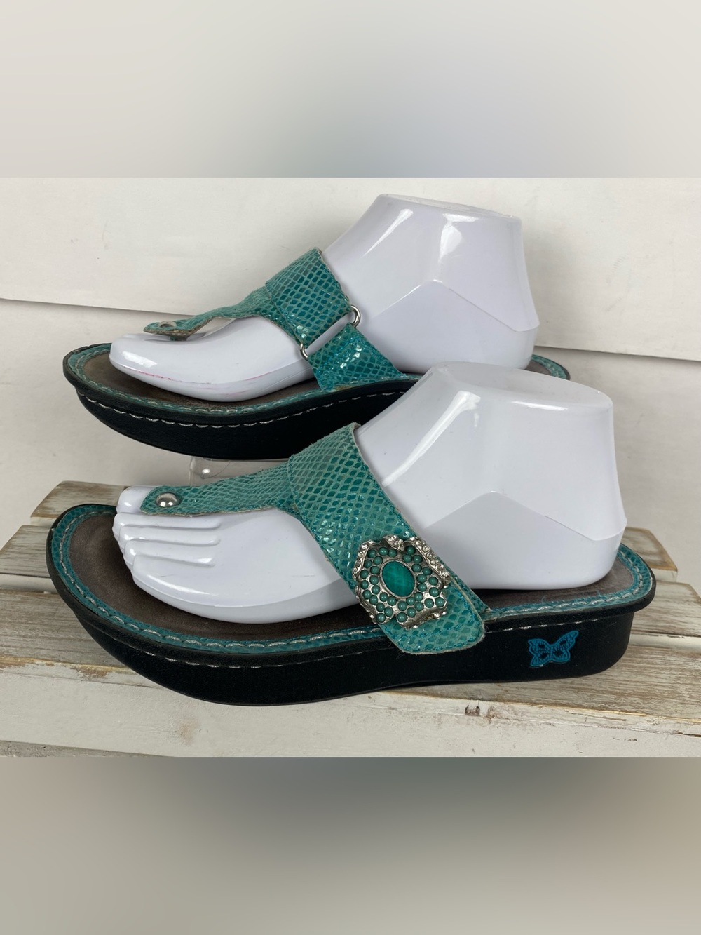 Alegria Carina sandals in a turquoise snakeskin-print leather 38 (8-8.5) - Picture 3 of 11